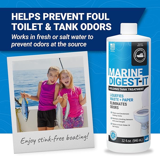 Unique Marine Digest-It Boat Toilet Treatment, Tank Deodorizer, Toilet Smell Eliminator Breaks Down Waste - 16 Liquid Treatments (32 oz.) Packaging May Vary