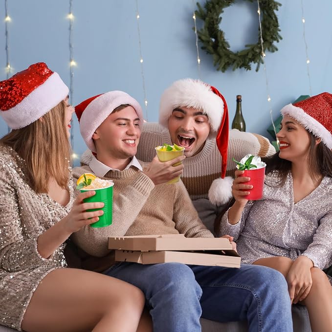 Kochorie 100 Pack Christmas Disposable Plastic Cups 12 Ounce Drinking Party Cups Bulk Party Cups for Christmas Wedding Birthday Graduation Parties, Picnics Events (Red, Green, Gold)