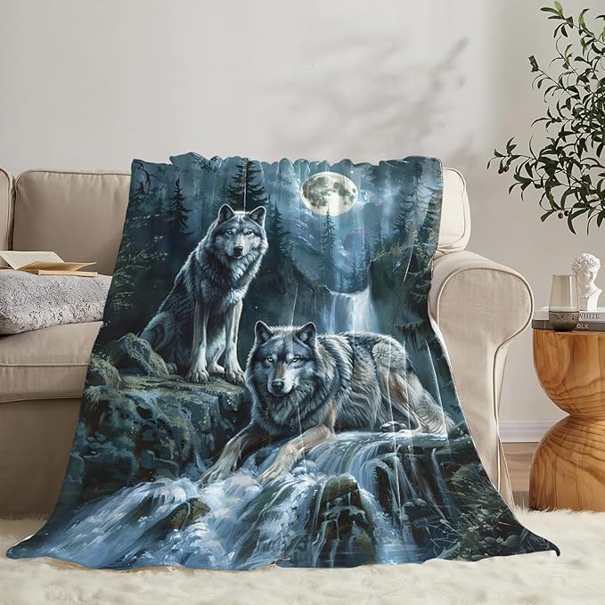 Tijuboni Wolf Throw Blanket Wolf Gifts for Girls Boys Women Men Kids Adults Soft Flannel Fleece Blanket for Couch Sofa Bed Home Decor 40"x50"