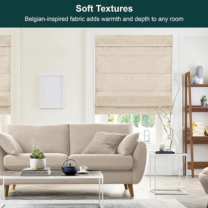 Chicology Cordless Roman Window Shade, Belgian Flax, 34.5" W x 64" H | Cordless Child-Safe, Room Darkening UV, Inside/Outside Mount, True-to-Size No Cut, Rich Textured Fabric, Spot-Clean Care Only