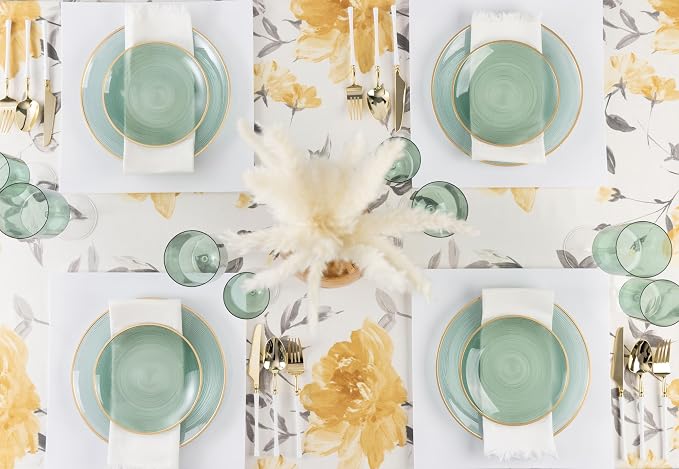 PLASTICPRO 64 Pieces Crystal Design Plastic Plates Combo Pack 7 inch and 10 inch Gold Rim Elegant Disposable Plates, Transparent Green