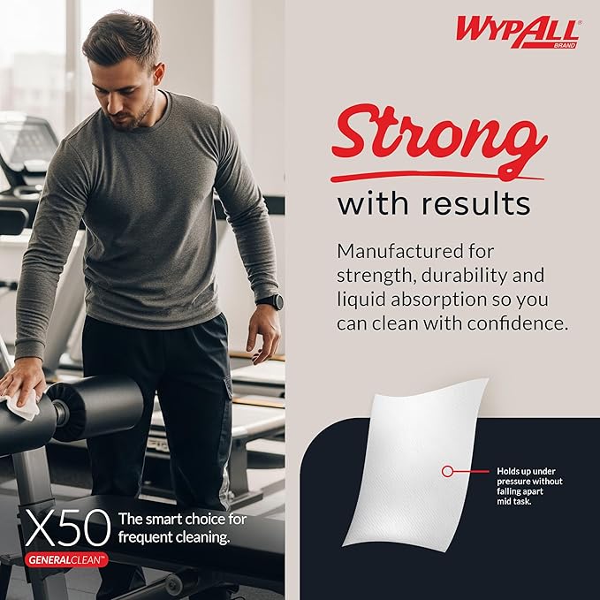 WypAll GeneralClean X50 Cloths Cleaning Wipes (35025), Quarterfold, Strong Towels for Extended Use, White (32 Packs of 26 Sheets, 832 Sheet Total)