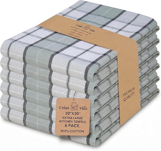 Urban Villa Kitchen Towels Set of 6 Majestic Checks Kitchen Towels 20X30 Inches 100% Cotton Highly Absorbent Kitchen Towels Premium Quality Ultra Soft Mitered Corners KitchenTowels