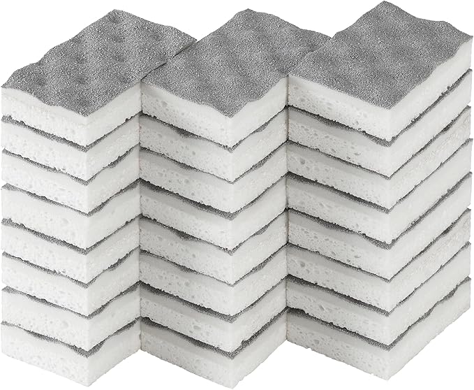 JOYMOOP Textured Clean Sponges, Dual-Sided Non-Scratch Soft Scrub Dish Sponge, Safe for Non-Stick Cookware, Kitchen and Household Cleaning, 24 Pack [Grey & White]