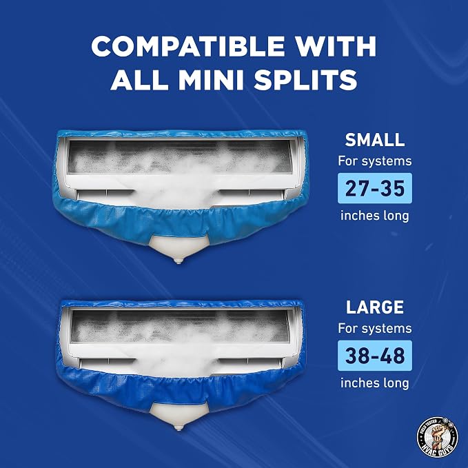 Mini Split Cleaning Bag | 360 Waterproof Design | Fits Systems 27in - 39in Long | Mini Split Cleaning Kit Includes Overspray Guards and Drain Hose