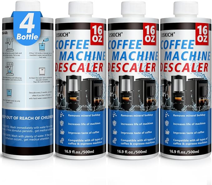 4 Pack Coffee Machine Descaler Descaling Solution -16 Uses,Descaling Solution for Descaling Solution for Keurig, Nespresso, Delonghi,Espresso Machines