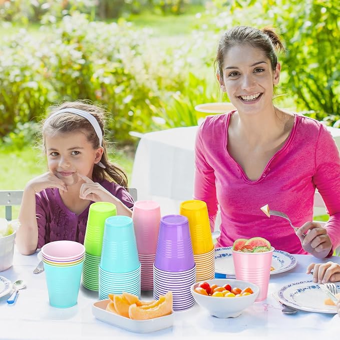 Kochorie 100 Pack Disposable Plastic Cups 12 Ounce Drinking Party Cups Bulk Party Cups for Spring Easter Parties Wedding Birthday Graduation Picnics Events, Pastel Rainbow