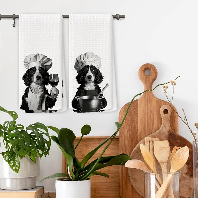 Funny Chef Bernedoodle Kitchen Towels Set of 2, Bernedoodle Dog Gifts for Women Dish Tea Towels for Kitchen, Dog Mom Lovers Owner Gifts Decorative Hand Towel, 16x24 Inch
