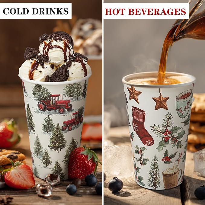 36 Sets/ 108 Pcs Christmas Tree Paper Cups 16 oz Disposable Coffee Cups with Lids and Sleeves Xmas Hot Cocoa Coffee Mug for Cold Drinks Hot Chocolate Christmas Party Supplies