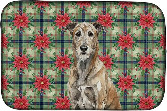 Caroline's Treasures Brindle Irish Wolfhound Christmas PoinsettIas Dish Drying Mat Absorbent Dish Drying Mat Pad for Kitchen Counter Dish Drainer Mat for Countertop, 14 x 21", Multicolor