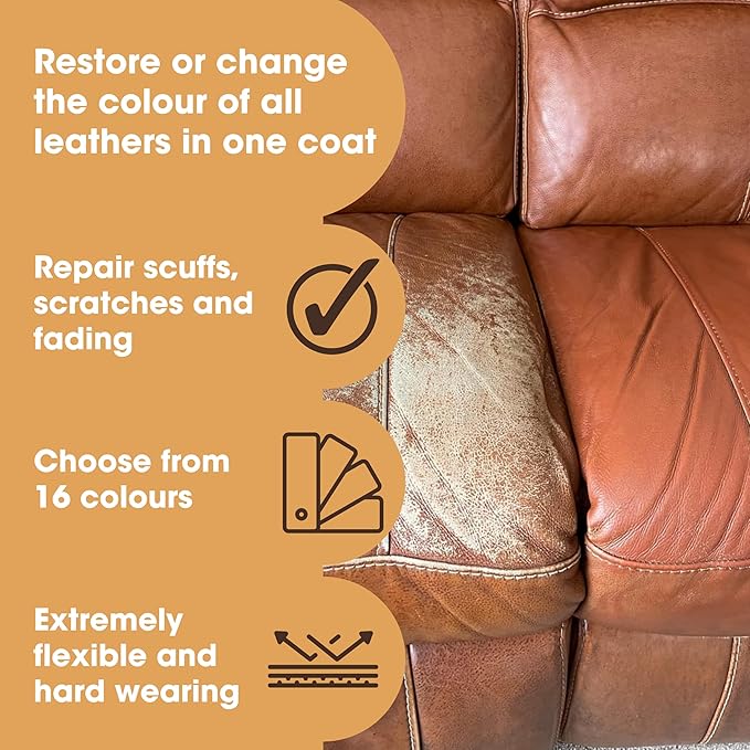 Furniture Clinic Leather Repair Paint | 2-in-1 Seal and Color | Use on Scratches, Tears, and Holes in Car Seats, Furniture | Quick and Easy Leather Repair Kit for Furniture (Dark Brown, 50ml / 1.7oz)