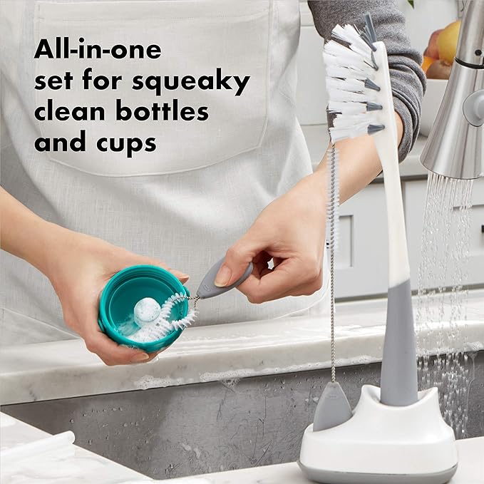 OXO Tot Water Bottle and Straw Cup Cleaning Set Brush Set - Gray & OXO Tot Dishwasher Basket, Gray