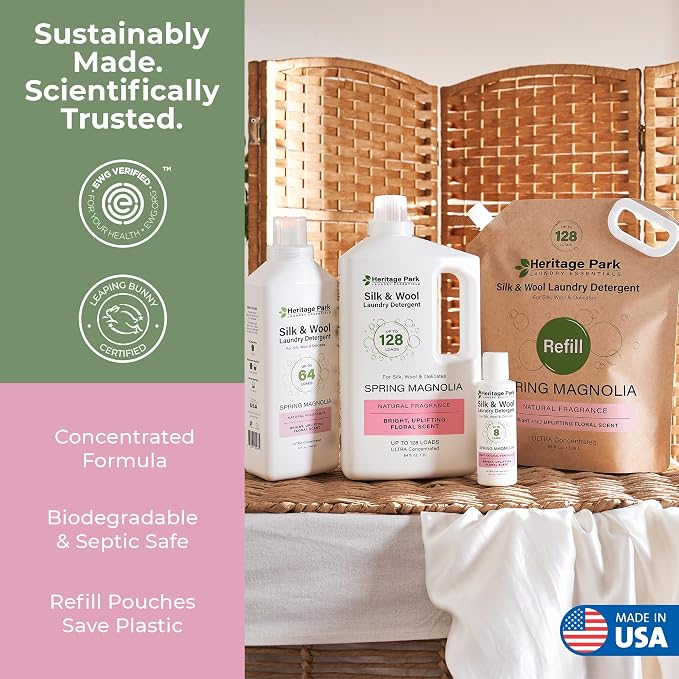 Heritage Park Silk & Wool Spring Magnolia Floral Scent, pH-Neutral Laundry Detergent - Enzyme-Free, Ultra Concentrated (64 fl oz Refill)