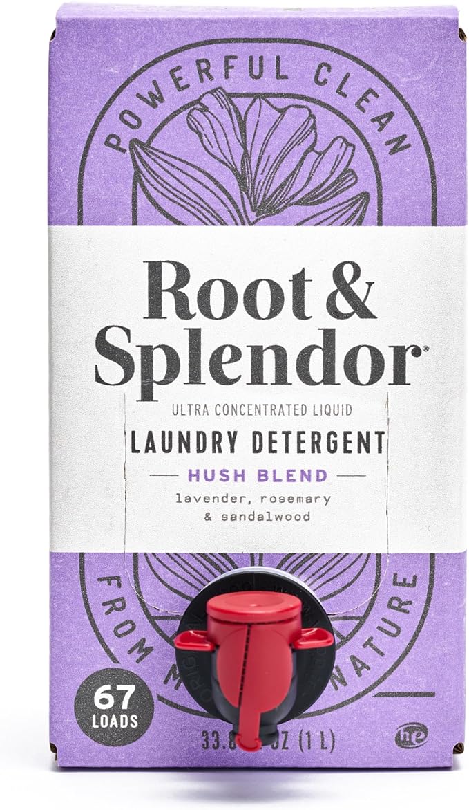 Root & Splendor Ultra Concentrated Non Toxic Laundry Detergent Liquid - Plant Based & Eco Friendly Enzymatic Laundry Soap, Hush Scent, 1 Liter, 67 Loads