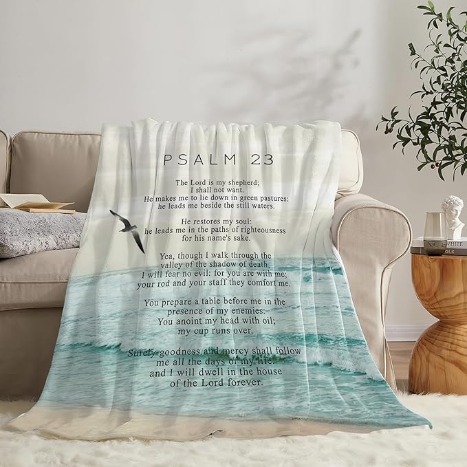 Tijuboni Psalm 23 Throw Blanket Christian Religious Gifts for Women Men Girls Boys Kids Adults Soft Flannel Fleece Blanket for Couch Sofa Bed Home Decor 60"x80"