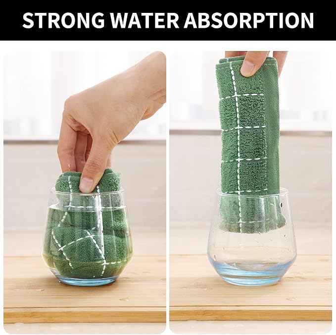 Homaxy 100% Cotton Terry Kitchen Towels(Grass Green, 13 x 28 inches), Checkered Designed, Soft and Super Absorbent Dish Towels, 24 Pack