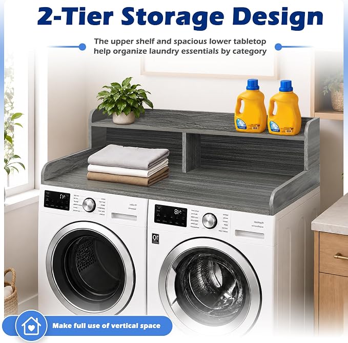 Royxen Laundry Countertop with Storage Universal Fit, Washer and Dryer Countertop with Shelf, Laundry Room Storage, 2-Tier Shelf (Eucalyptus)