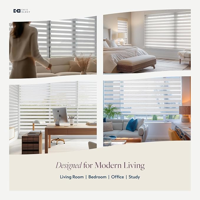 CHICOLOGY Zebra Blinds Cordless Window Shades, Dual Layer Light Filtering Roller Shades for Windows, Sheer Privacy Striped Fabric, Easy Install, 36"W x 72"H, Basic Natural