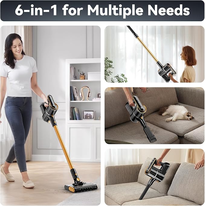 Cordless Vacuum Cleaner, 600W 50000PA Stick Vacuum Cleaners and Mop In One,4000mAh Battery with 60 Min Runtime, LED Screen and Green Headlights, Handheld Vacuum for Pet Hair Floors Carpet Sofa