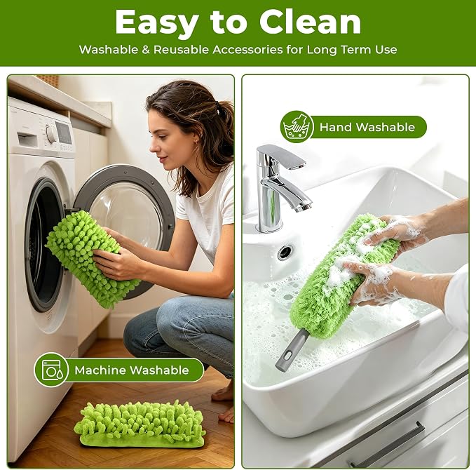 Ceiling Fan Cleaner Duster with 77" Extension Pole, 4-in-1 Reusable Microfiber & Chenille Fan Blade Cleaner, Bendable Fan Duster for Ceiling Fan Blade Blinds Baseboard Cobweb