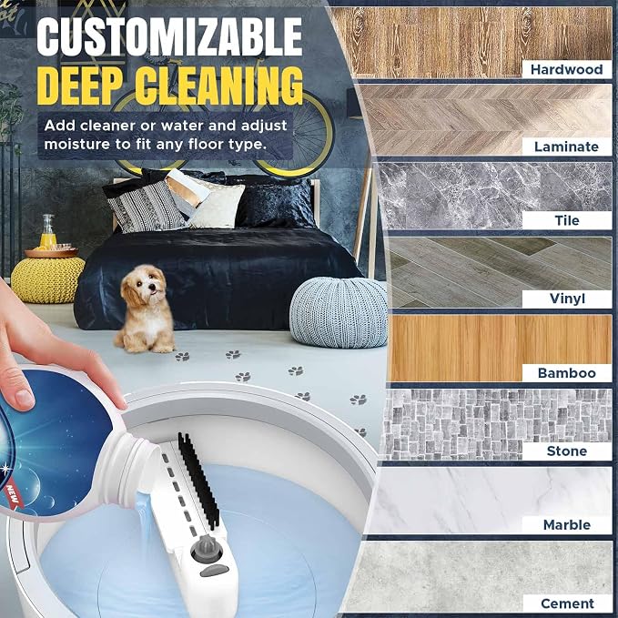 VENETIO Innowellclean Water Filtration Spin Mop and Bucket Set for Floor Cleaning - Self-Wringing, Wet/Dry, Reusable & Washable Microfiber Mop System for Hardwood, Laminate (5 Pads & Triangle Head)