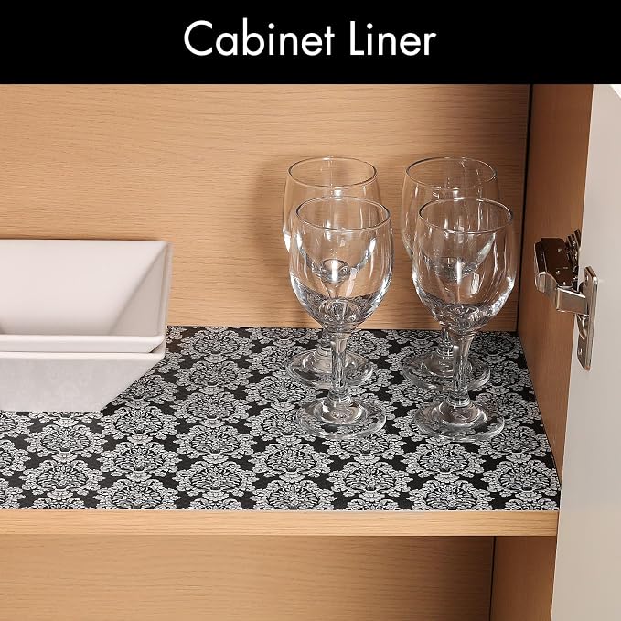 Cooyes Shelf and Drawer Liners for Kitchen Cabinets, Non-Adhesive Cabinet Liners, EVA Waterproof Durable Shelf Paper for Refrigerator, Shelves, Cupboard with European Pattern, Easy to Cut
