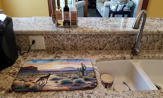 Caroline's Treasures Desert Sunset Coyote Dish Drying Mat Absorbent Dish Drying Mat Pad for Kitchen Counter Dish Drainer Mat for Countertop, 14 x 21", Multicolor