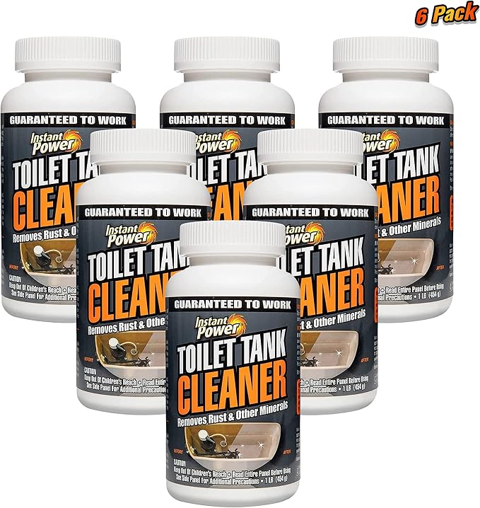 Instant Power Toilet Tank Cleaner - Bathroom Toilet Cleaning Powder, Removes Rust and Odors, No Scrubbing, Made in USA, Toilet Cleaner - 1 lb 6 Pack