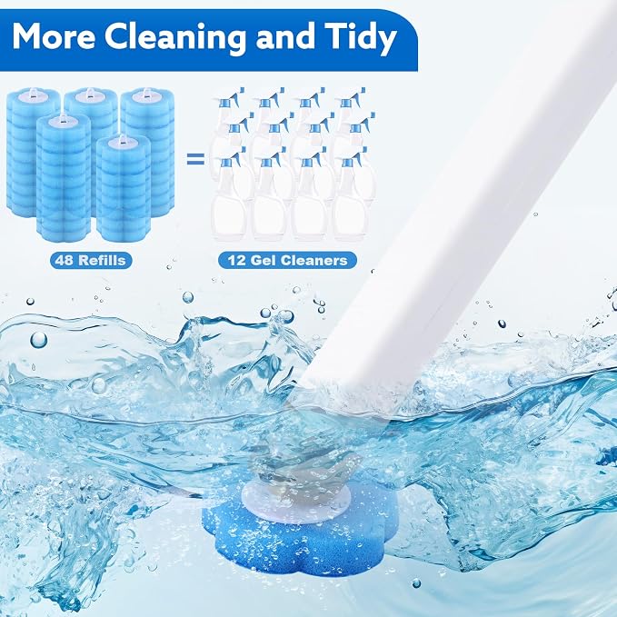 Disposable Toilet Brush with 48 Refills, Bowl Toilet Brush with Wall Mounted Holder, Limescale Remover Cleaning for Hygienic Bathroom Cleaning
