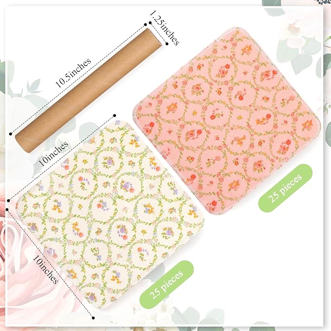 Redbaker 50 Pcs Reusable Paper Towels Paperless Reusable Cotton Cloths Toilet Absorbent Washable Paper Towels with Roll Kitchen Dishcloth for Kitchen Paperless Dishcloths(Floral Wreath)