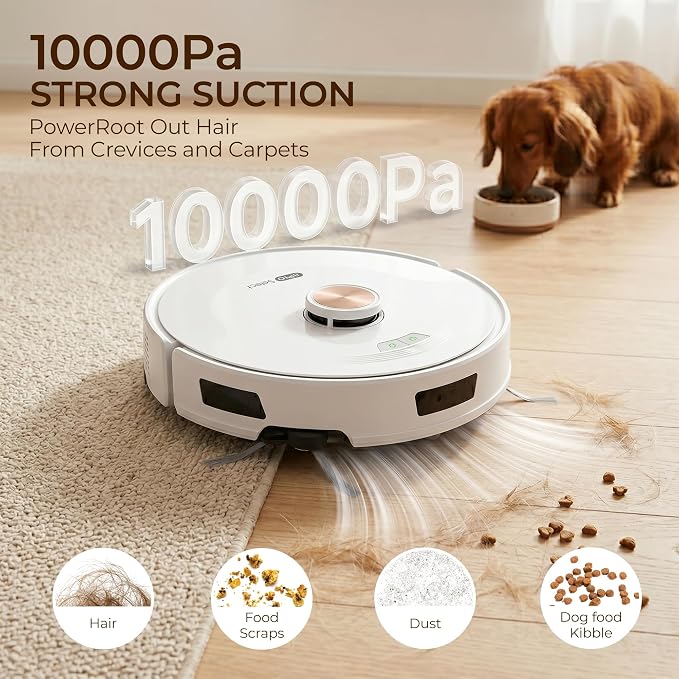 Robot Vacuum and Mop Combo with Smart Mechanical Arm, 10000Pa Suction, Smart Mapping, Obstacle Avoidance, Self-Charging, WiFi App & Alexa, 150 Mins Runtime, For Pet Hair, Floors, Carpets, Home Office