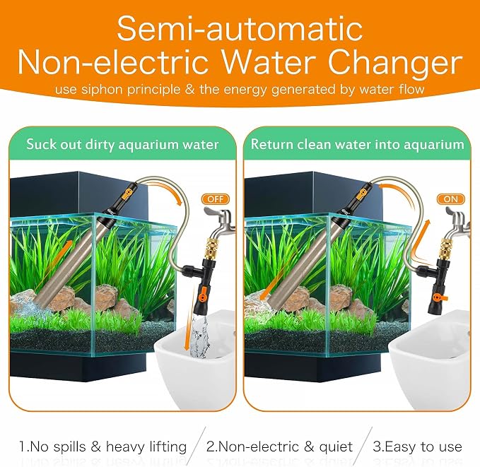 hygger Upgrade Aquarium Water Changer Kit, Semi-Automatic Fish Tank Gravel Cleaner, with 25 FT Water Hose, Flow Control Valve