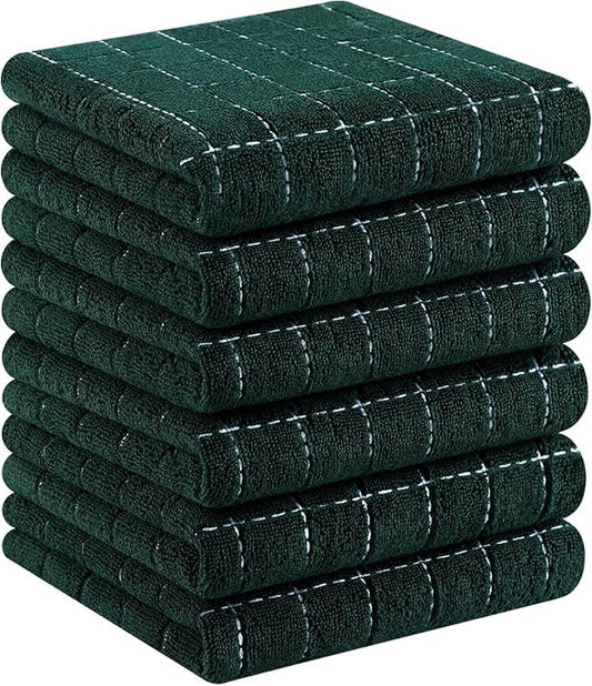 Homaxy 100% Cotton Terry Kitchen Towels(Blackish Green, 13 x 28 inches), Checkered Designed, Soft and Super Absorbent Dish Towels, 6 Pack