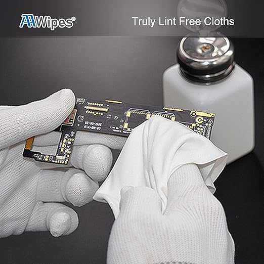 AAwipes Cleanroom Microfiber Wipes 4"x4" Knitted Superfine (400 Counts/Bag, 180gsm, Polyester-Polyamide, #MF18004) High-End Lint Free Cloths for Fiber Optics, Laser Sealed Edge, Class 100 Cloths