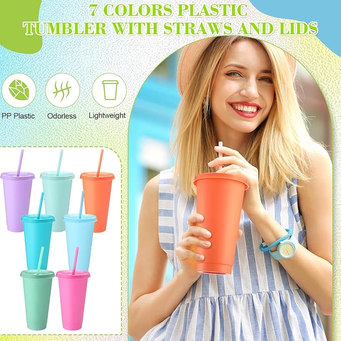 Honeydak 60 Pack Tumbler with Straw and Lid Bulk Cups for Gifts Water Bottle Iced Coffee Travel Mug Cup Reusable Plastic Tumblers for Party Birthdays 24-27 oz (Macaron Color)