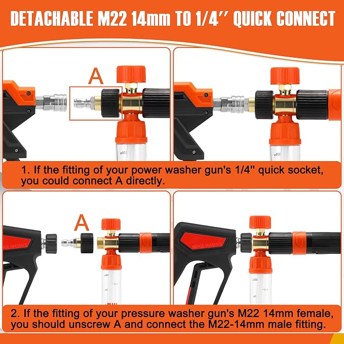 RIDGE WASHER Mini Foam Cannon Gun with Dual Connector, No Dilution Required, Pressure Washer Gun for Foam Blaster, 1/4" Quick Connect, 4000 PSI, 100 ML
