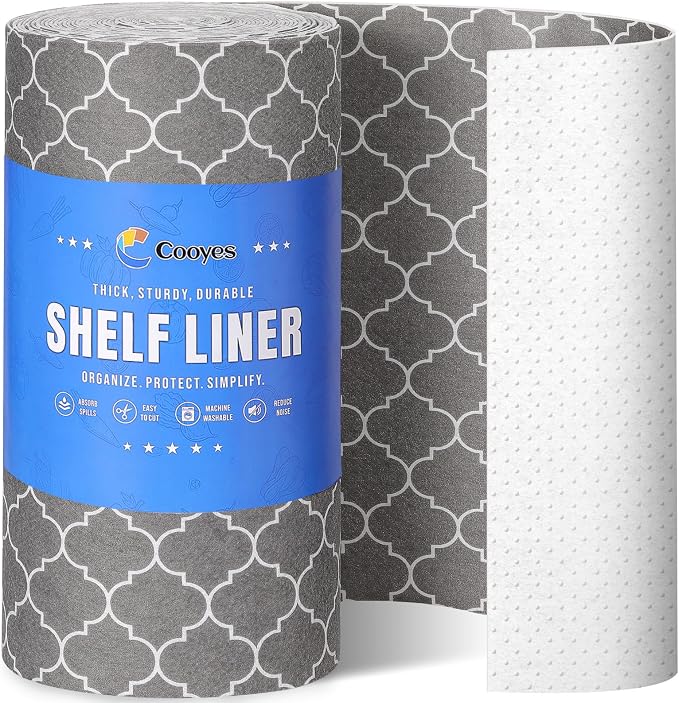 Cooyes French Door Refrigerator Liners 24" x 240", Absorbent Strong Grip Fridge Mats Machine Washable, Non-Adhesive Refrigerator Shelf Liner for Fridge Bins & Kitchen Cabinets, Gray