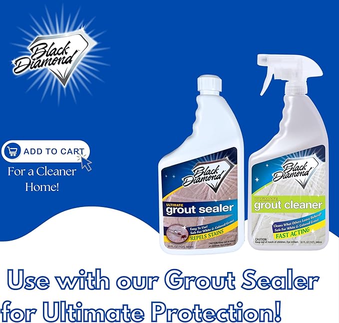 Black Diamond Stoneworks Ultimate Grout Cleaner for Tile Floors — Acid-Free Deep Cleaner Removes Grease, Dirt & Soap Scum Without Damaging Grout — Safe for Marble and All Natural Stone (1-Quart)