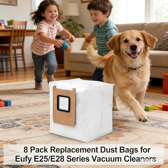 8 Pack Replacement Dust Bags Fit for Eufy Omni E25 / E28 Robot Vacuum, 3-Layer Leak-Proof Replcement E25 Dust Bags