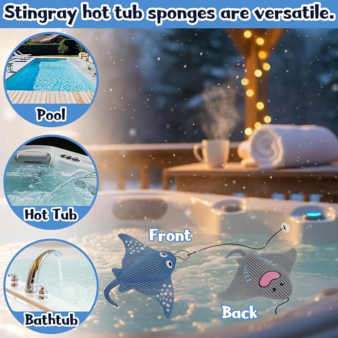 Stingray Hot Tub Scum Absorber Reusable Washable for Spa Scum Ray Floating Hot Tub Oil Absorber Cleaner Accessories for Adults (1 Pack, Ray)