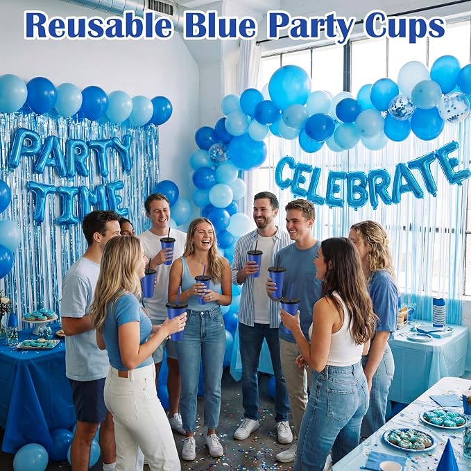 Honeydak 30 Pack Tumbler with Straw and Lid Bulk Cups for Gifts Water Bottle Iced Coffee Travel Mug Cup Reusable Plastic Tumblers for Party Birthdays 24-27 oz (Dark Blue and Black Color)