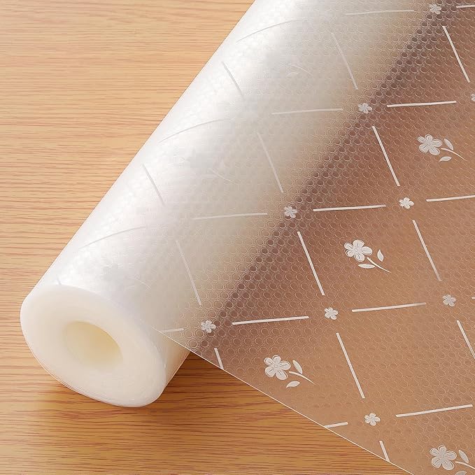 INNOLITES Kitchen Cabinet Shelf Liner, Non-Adhesive Refrigerator & Drawer Liner, Waterproof EVA with Floral, Easy to Clean & BPA-Free (White Daisy, 11.8" x 120")