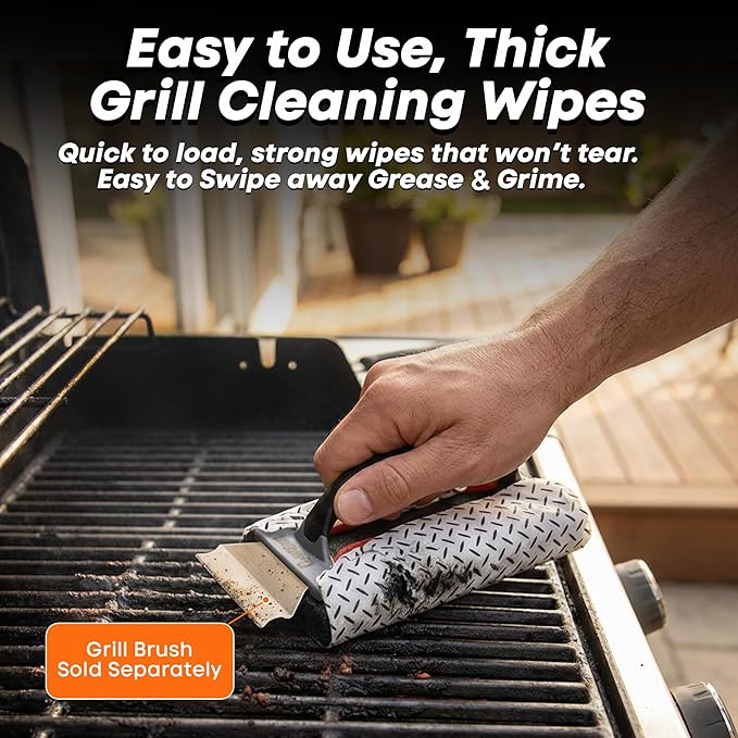 Proud Grill Q-Swiper Grill Cleaning Wipes - Bristle & Wire Free BBQ Cleaner, Heavy Duty Degreaser Wipes, Grease & Grime Remover for Outdoor Barbecue Grills, 40 Count, 1-Pack