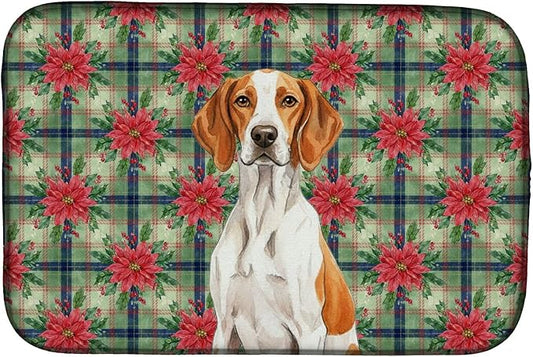 Caroline's Treasures Orange and White Pointer Christmas PoinsettIas Dish Drying Mat Absorbent Dish Drying Mat Pad for Kitchen Counter Dish Drainer Mat for Countertop, 14 x 21", Multicolor