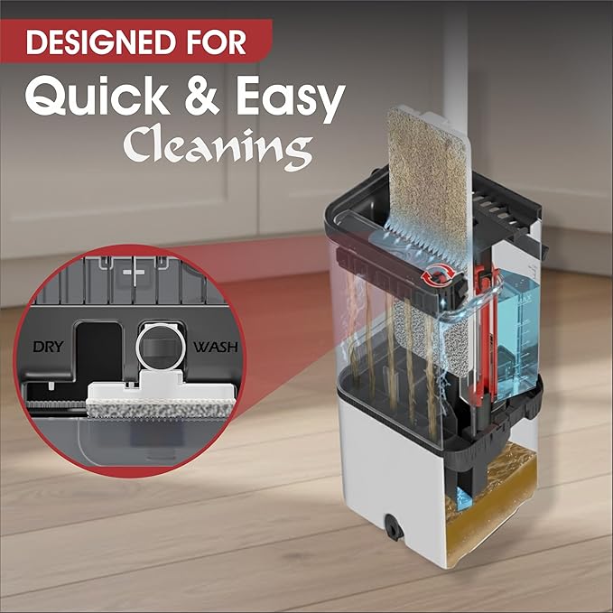 Self Cleaning No Dirt Flat Extendable Mop & Transparent Bucket System,Dual Chamber Design for Clean/Dirty Water Separation,Includes Microfiber Pads,Wet & Dry Floor Mop 360 (4 Refills)