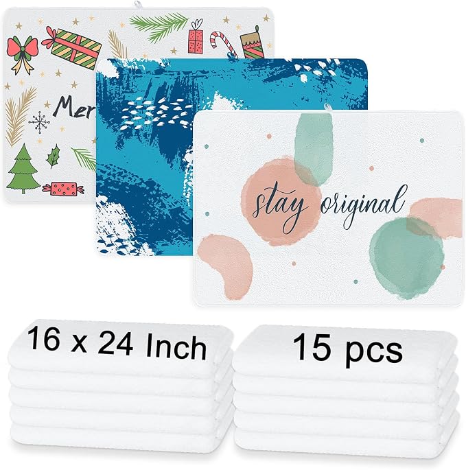 LIZOIDZSM 15 Pcs Sublimation Towels Blank,16 x 24 Inch Sublimation Hand Towels,DIY Microfiber Sublimation Kitchen Towels Dish Towel,Sublimation Tea Towel Blanks