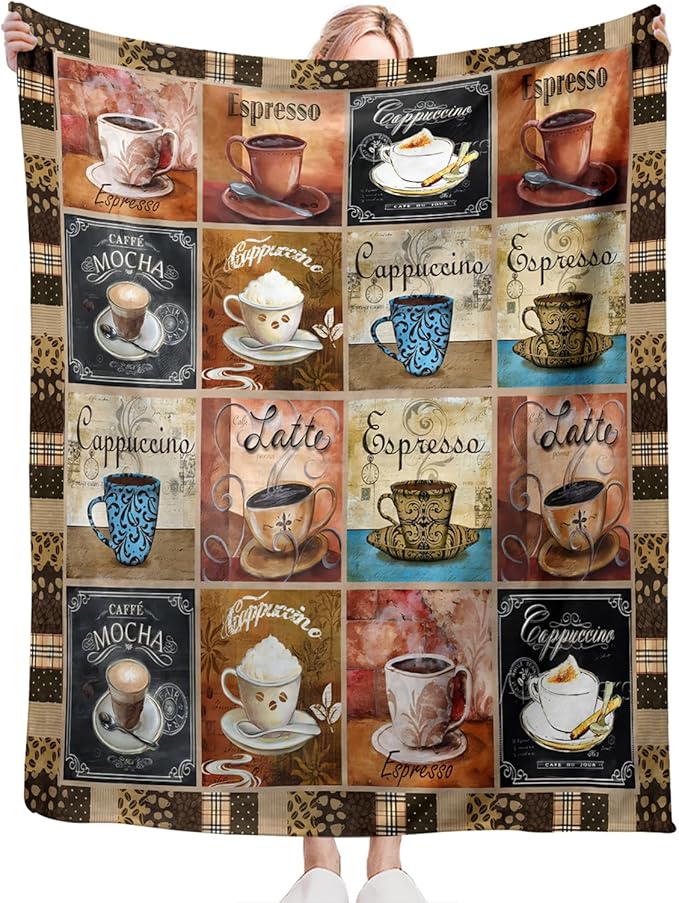 Tijuboni Coffee Throw Blanket Coffee Gifts for Women Men Girls Boys Kids Adults Soft Flannel Fleece Blanket for Couch Sofa Bed Home Decor 60"x80"