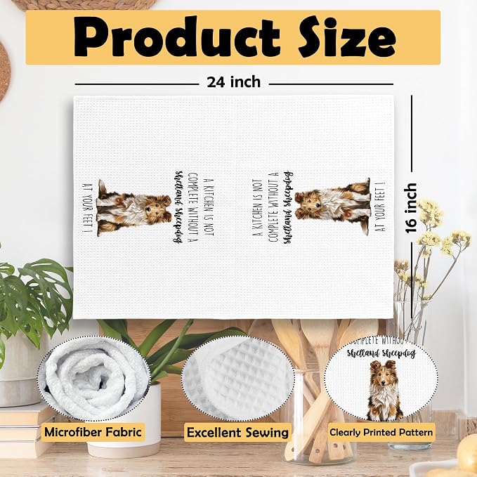 Shetland Sheepdog Dog Kitchen Towels Set of 2, Funny Dog Kitchen Decor, Dogs Gifts for Women Men Hand Towel, Pet Owner Gift Decorative Tea Towels Dish Towel 16x24 Inch