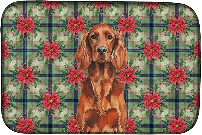 Caroline's Treasures Irish Setter Christmas PoinsettIas Dish Drying Mat Absorbent Dish Drying Mat Pad for Kitchen Counter Dish Drainer Mat for Countertop, 14 x 21", Multicolor