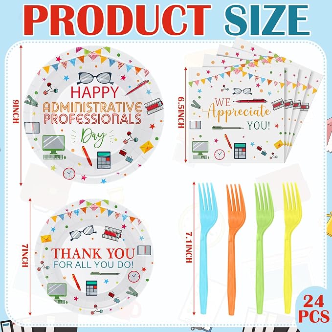 Remerry 96 Pcs Happy Administration Professionals Day Party Supplies We Appreciate You Colorful Tableware Disposable Thank You Employee Staff Paper Plates Napkins Forks for Party Decoration